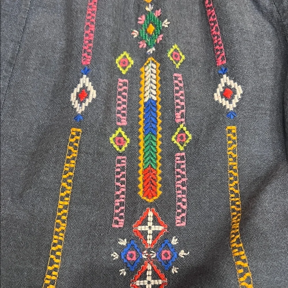 Peek Dark Blue Kids Blouse with Colorful Embroidery Boho